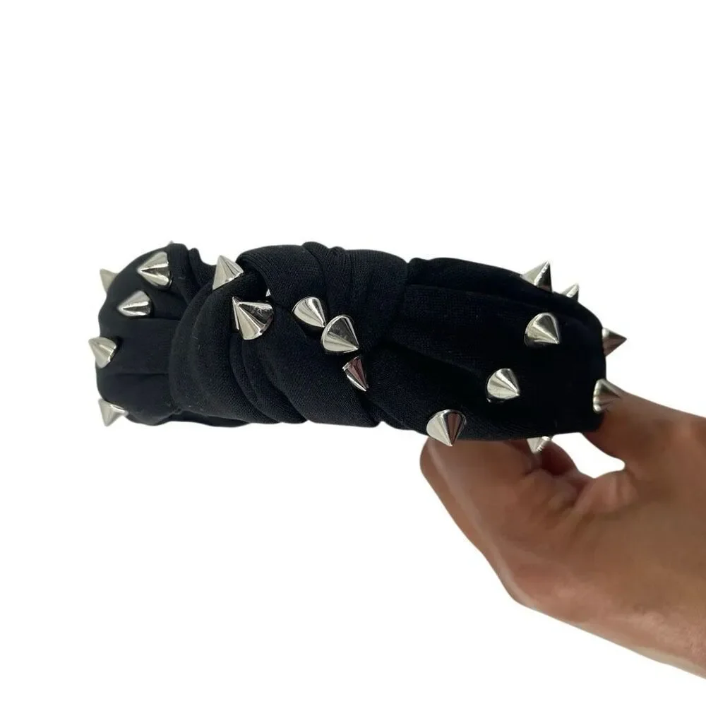 Black Studded Headband Spiked Padded Knot Edgy Punk Rock Hair Accessory